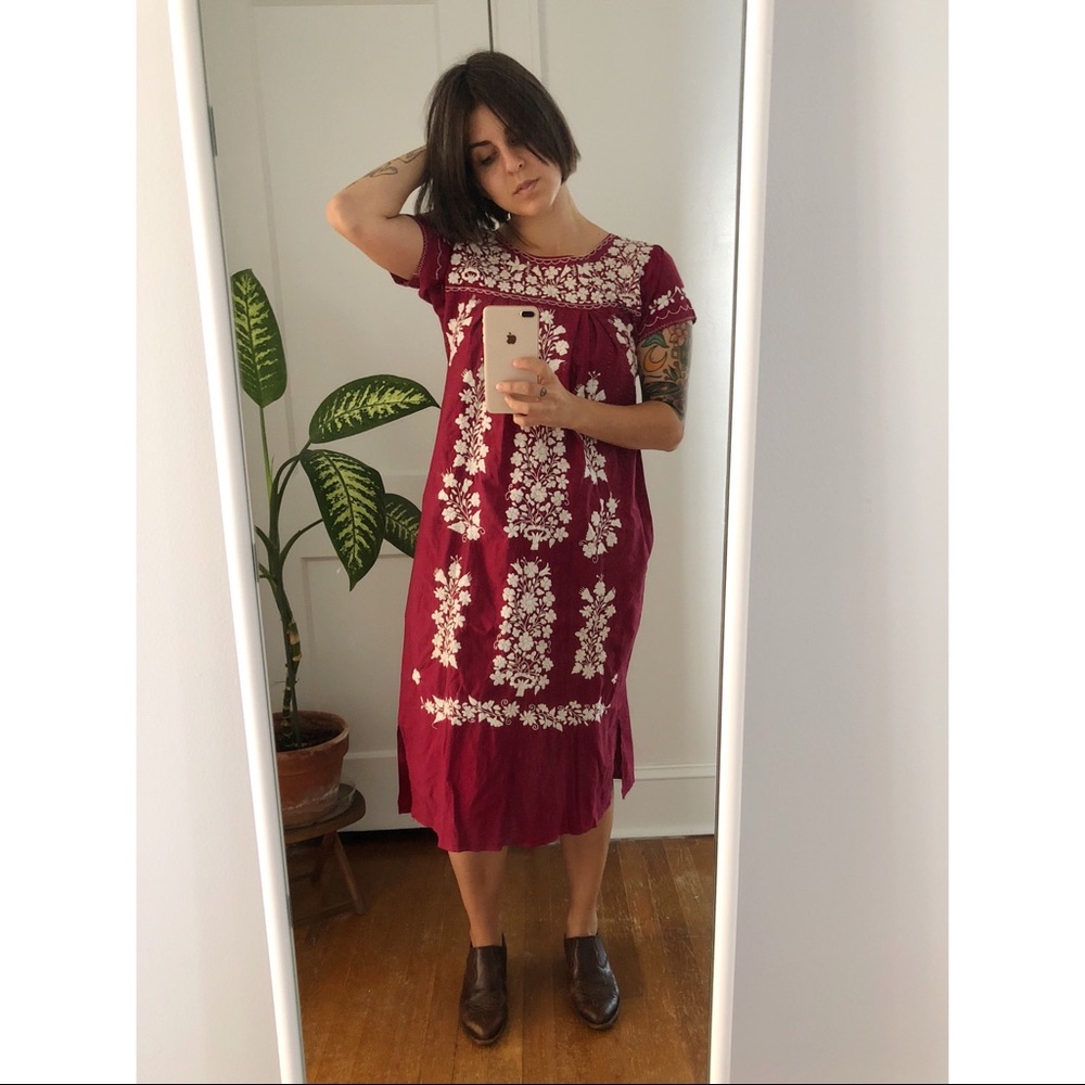 Vintage cranberry embroidered dress